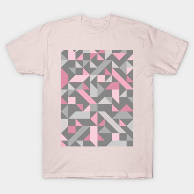 Grey and Pink Geometric Art T-Shirt by OneThreeSix